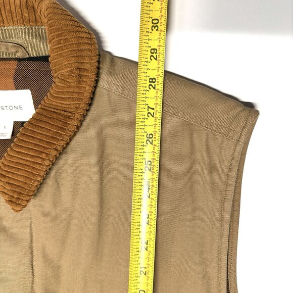 Sun+Stone Corduroy and Khaki Canvas Brown Tan Utility Vest Plaid Lined Men’s XL - Picture 8 of 12